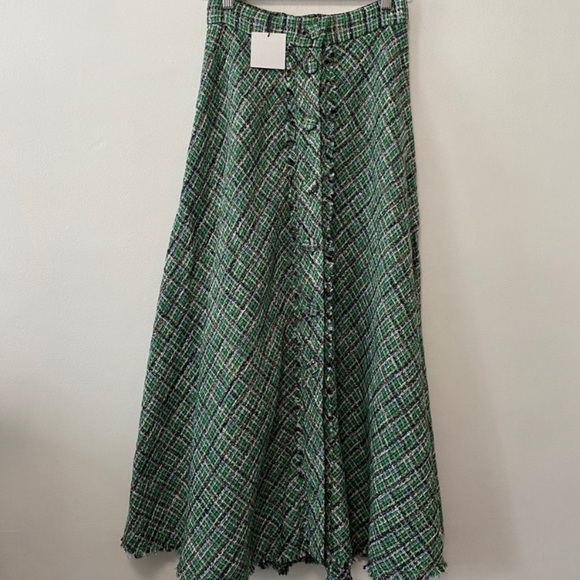 Zara Tweed High Waist Fringe Hem Button Dawn Flowy Midi skirt - Picture 7 of 12